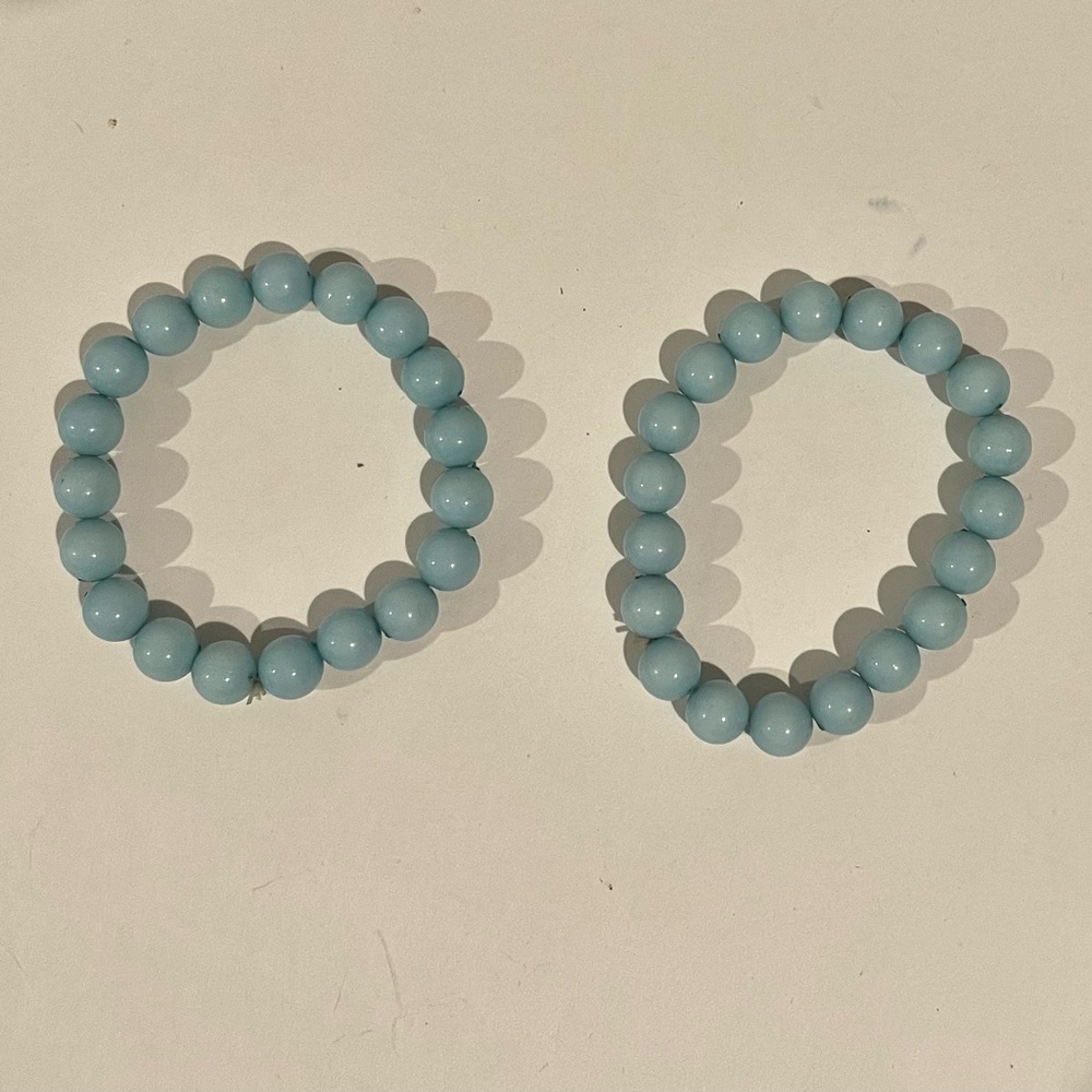 Gently Used Pair of Matching Light Blue Marble Like Beaded Bracelets
